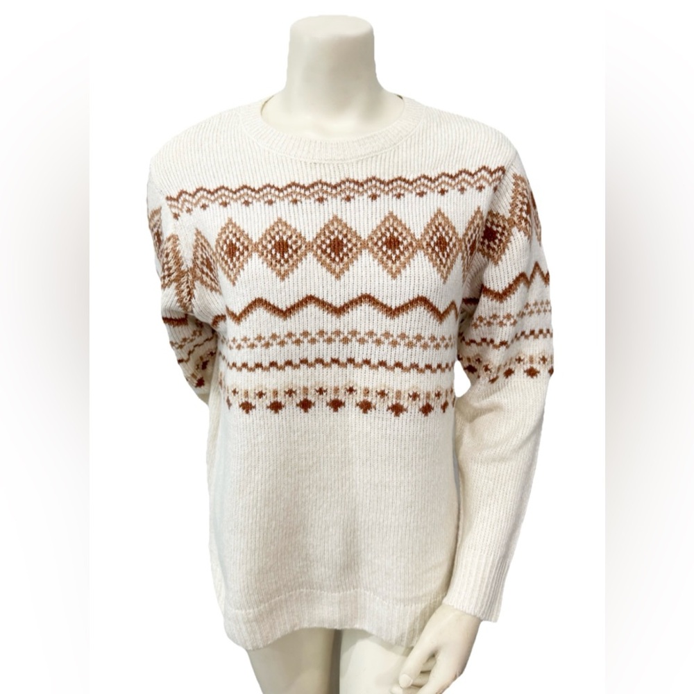 The Children’s Place Women’s L Metallic Thread Fair Isle Sweater Cream Tan NWT
